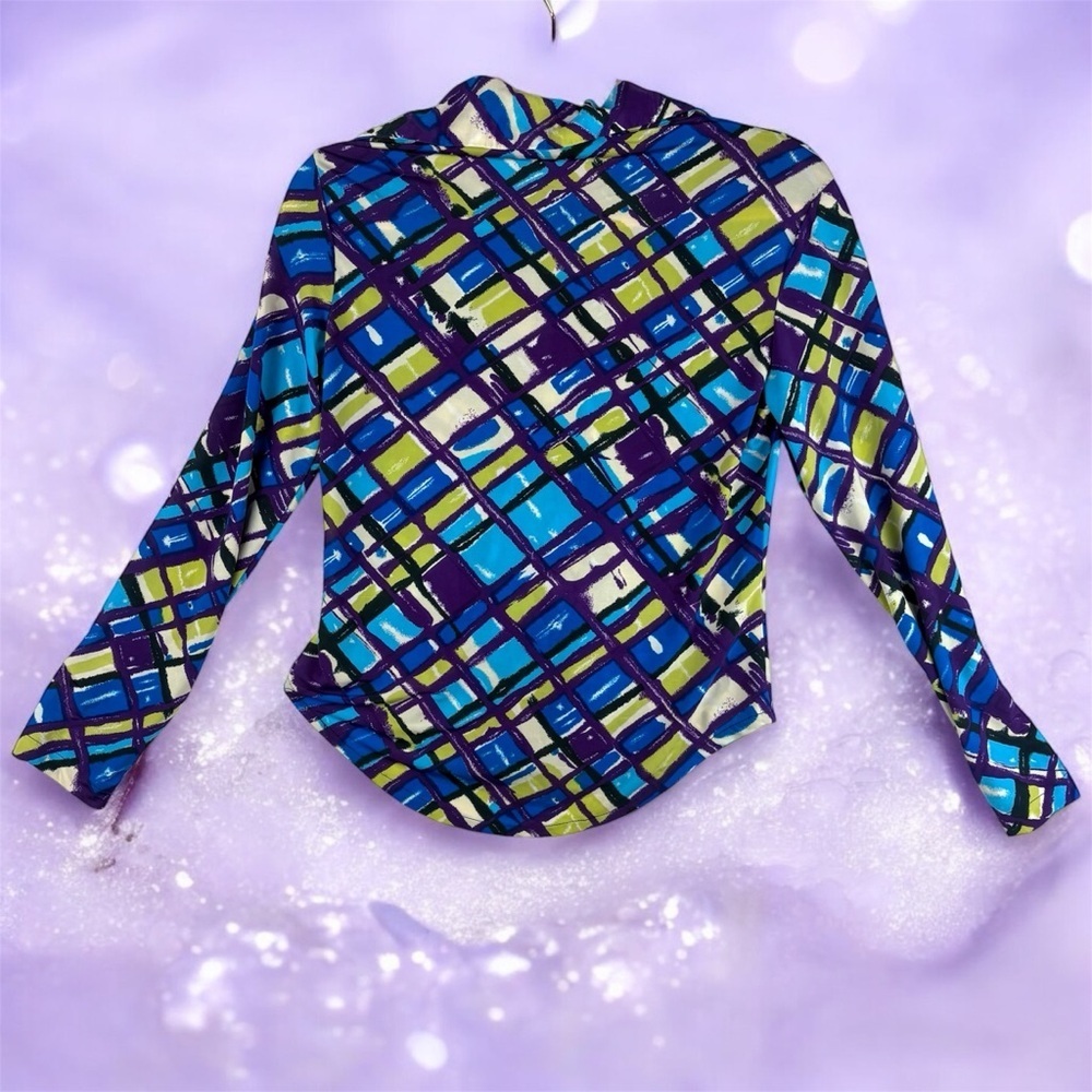 VTG Rich Birds Colorful Geometric Stretchy Button Down Top Long Sleeves Y2K - Picture 6 of 12